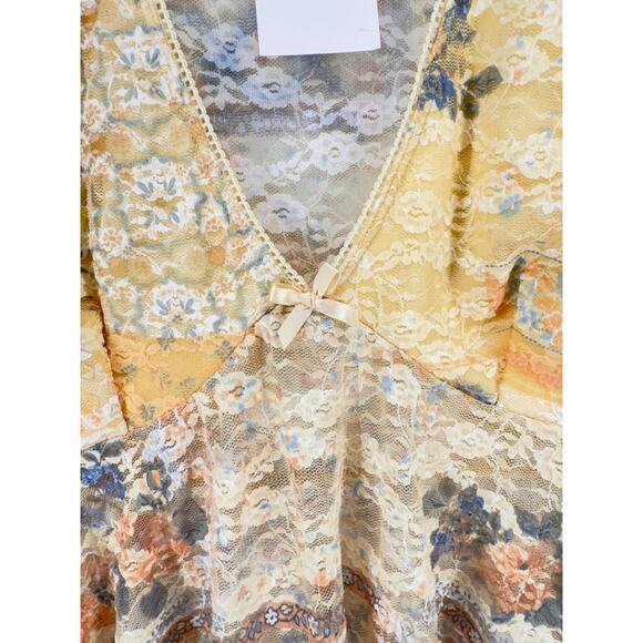 Madden Girl Yellow Floral Lace Peplum Top Romantic Coquette Balletcore M y2k - Picture 4 of 9